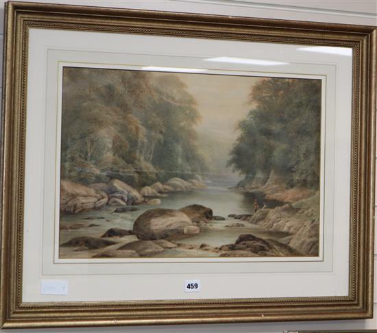 W.P.H. Foster, watercolour, Anglers in a river landscape, signed and dated 95, 35 x 53cm